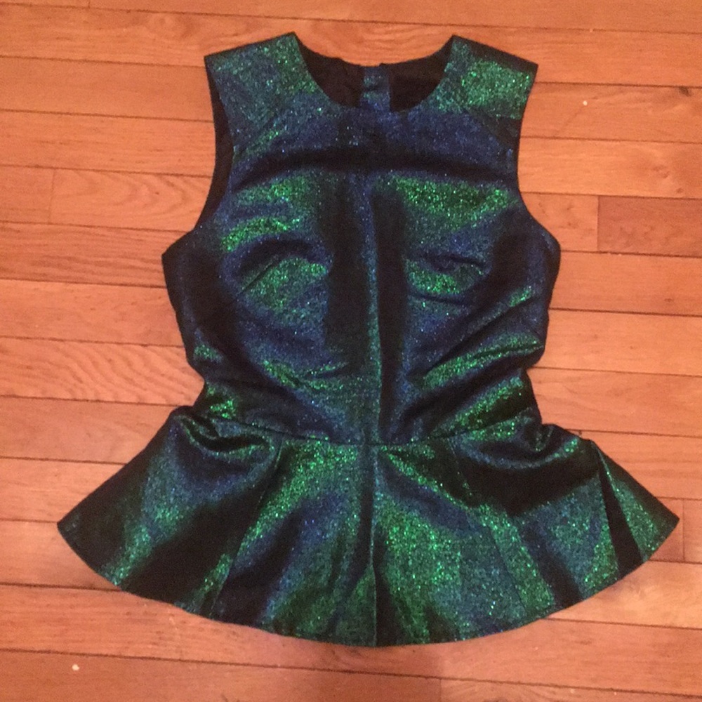 Blue and green sparkling peplum top